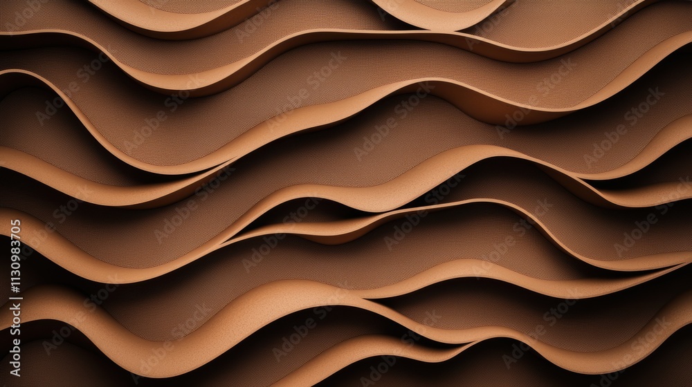 Fototapeta premium Data center cooling energy efficiency technology concept. A textured brown surface featuring wavy, layered patterns, resembling undulating hills or folds in paper or fabric.