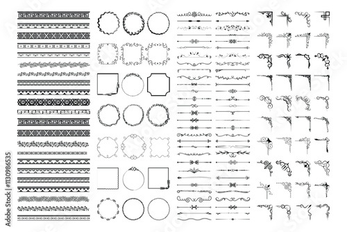 Hand Drawn Ornamental Frames, Borders, Dividers, corner, Swirls, and Flourishes
