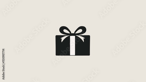 Minimalistic Black and White Gift Icon on a Plain Background