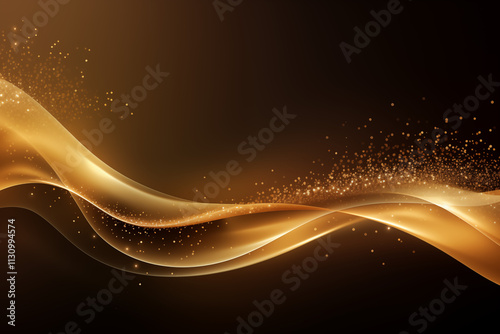 An abstract shiny golden wave design element flowing on dark background, for New Year's Eve celebrations, festive invitations, or elegant greetings, photo