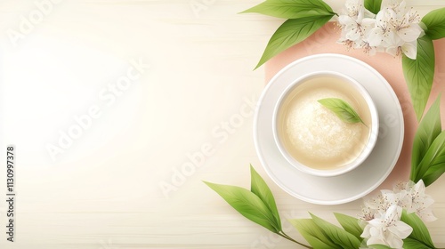 Wallpaper Mural Delicate White Dessert with Green Garnish and Floral Accents Torontodigital.ca