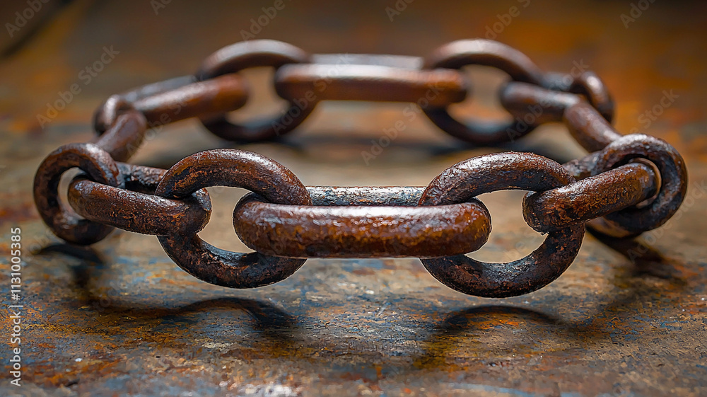 Fototapeta premium Rusty chain links industrial setting still life urban environment close-up view ai generated art concept