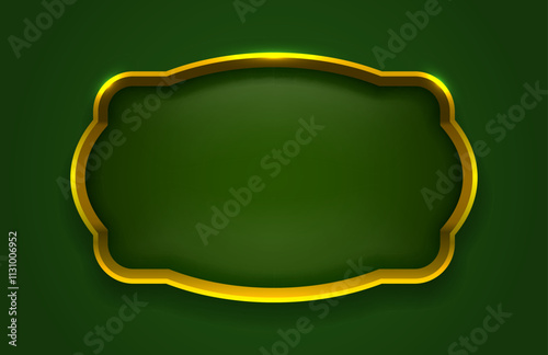 Gold frame on green background, casino design, happy new year greeting frame. Vector illustration 