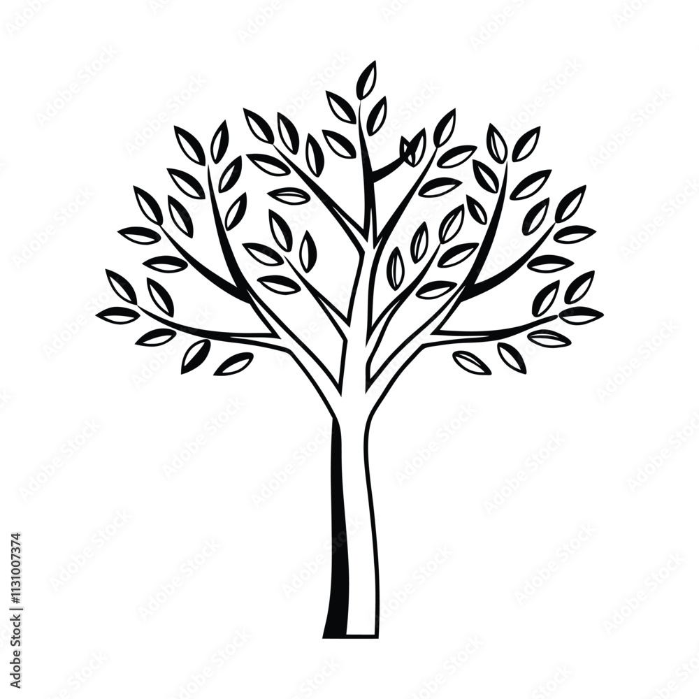 Obraz premium tree simple outline on white background illustration