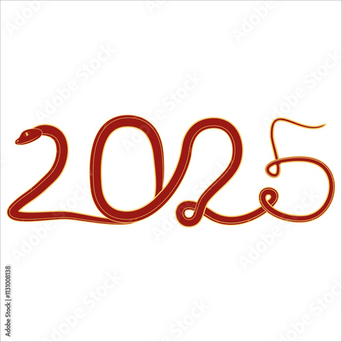 Chinese 2025 New Year Numeric. Zodiac Asia Silhouette Snake