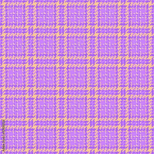 Apparel background fabric vector, vivid seamless check texture. Intricate pattern plaid textile tartan in violet and orange colors.