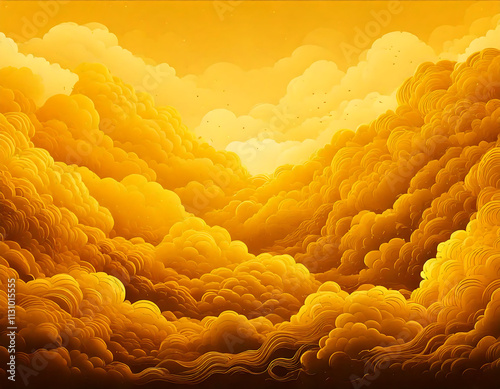 Abstract Waves of Clouds in Radiant Shades of Gold and Amber photo