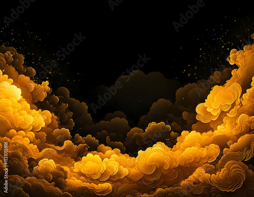 Voluminous Clouds Bathed in Golden Sunset Light Across the Sky photo