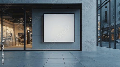 Blank square billboard on modern store exterior. photo