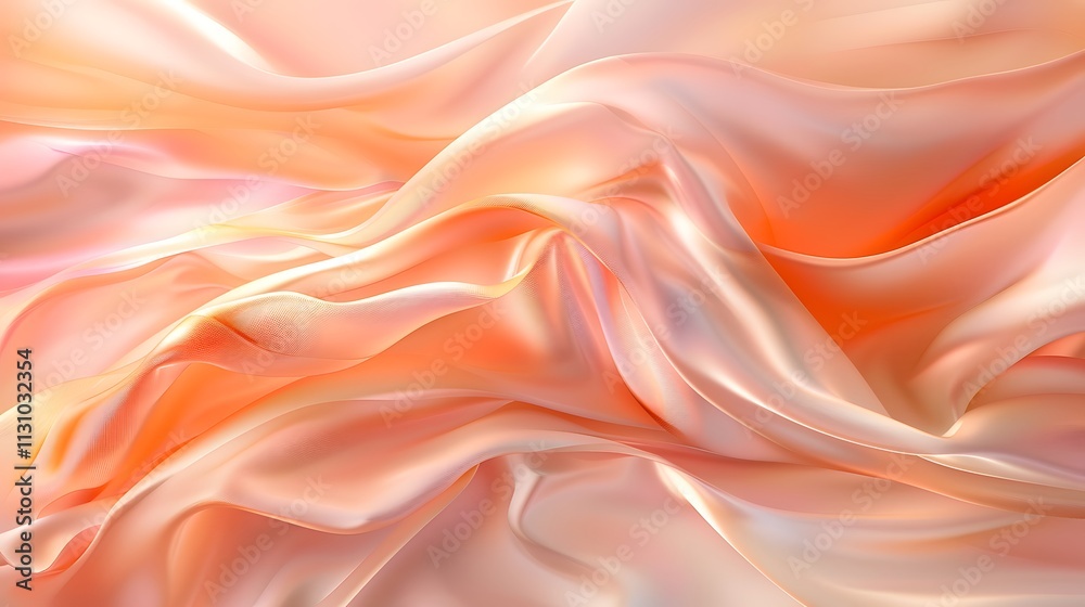 Fototapeta premium Peach silk fabric with soft waves and folds.