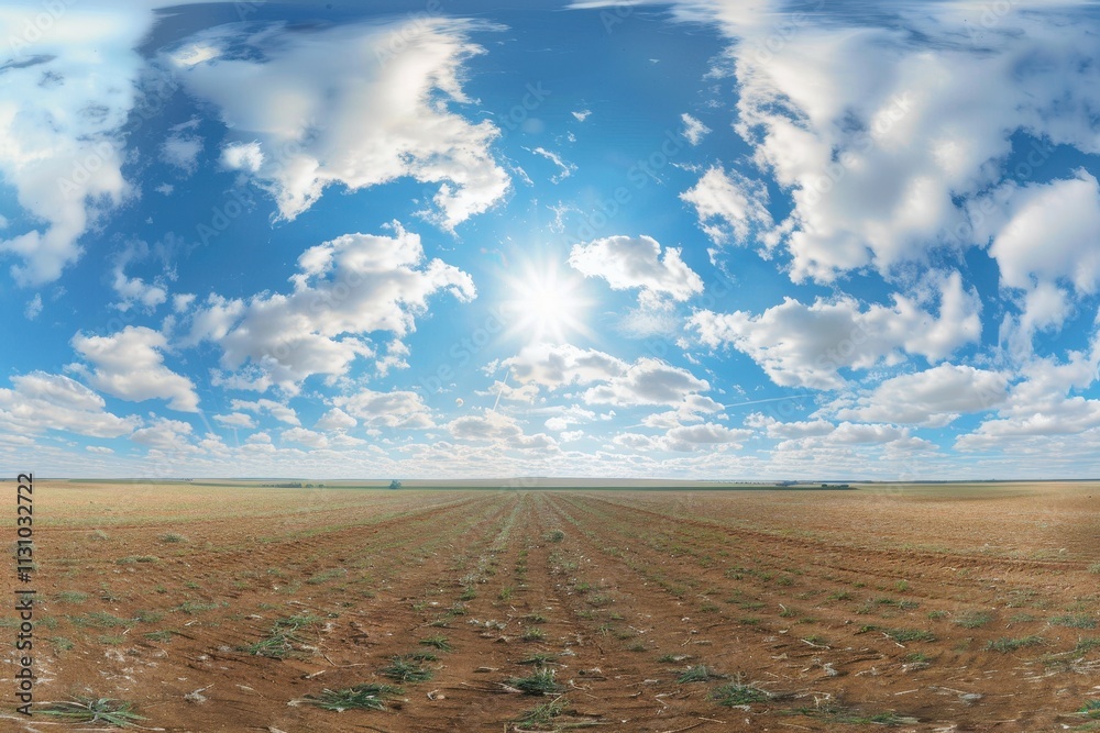 Fototapeta premium Use spherical 360 HDRI panorama in farming field for sky replacement in drone panoramas game development or VR content