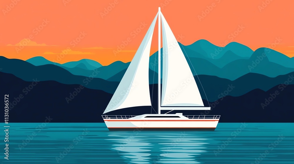 Fototapeta premium Sailboat at sunset on tranquil water.