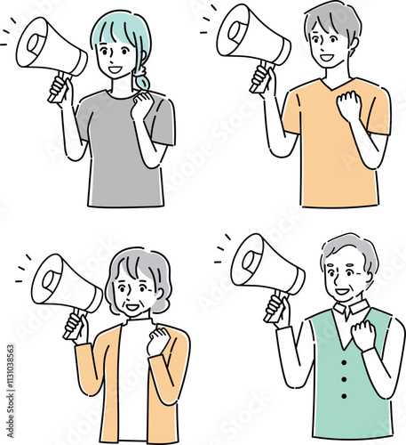 メガホンで話す人