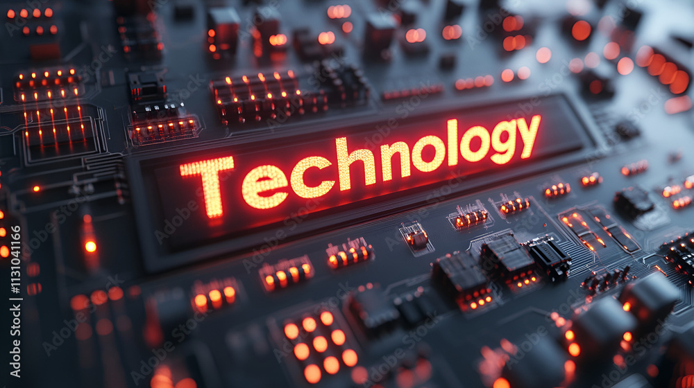 Futuristic Technology Circuit Board Digital Innovation Red Lights Futuristic Technology Circuit Board Digital Innovation Red Lights