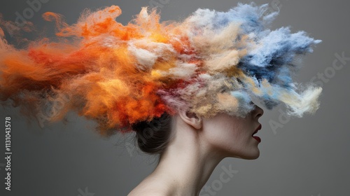 A vibrant explosion of colored powder engulfs a silhouette, symbolizing the dynamic impact of creativity and mental expression.