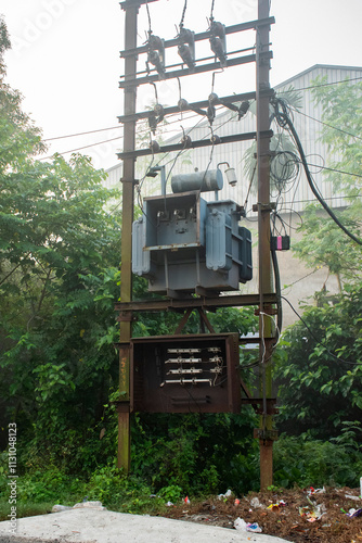 Roadside Electric Transformer on Utility Pole