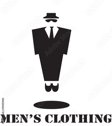 This image showcases a bold, minimalist silhouette of a man dressed in a suit, tie, and hat, complemented by sunglasses, emphasizing sophistication and high-end fashion. 