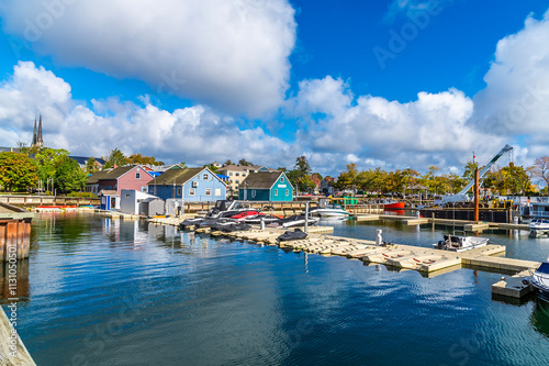 Fotografi A view towards the shore at the marina in Charlottetown, Prince Edward Island, C
