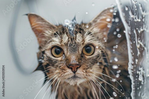 Wet cat in the bathroom