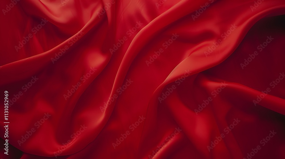 Fototapeta premium Red silk fabric with soft folds and waves.