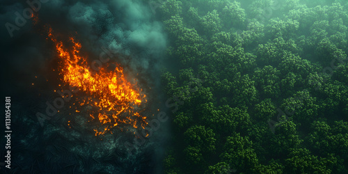 top-down view of a half burned forest photo