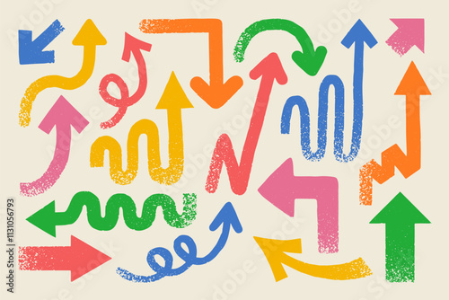 カラフルな手描きの矢印素材セット