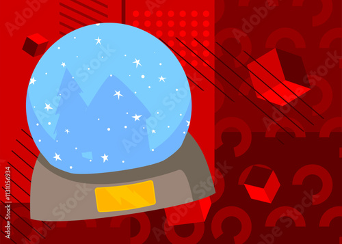 Snow Globe geometrical graphic retro theme background. Minimal geometric elements. Vintage abstract shapes vector illustration.