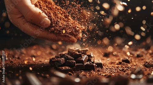 Chocolatier crafting handmade chocolate treats in artisan workshop close-up rich ingredients