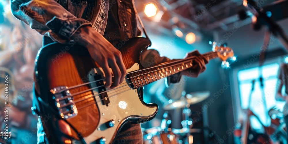 Obraz premium Passionate Bass Guitarist on Stage