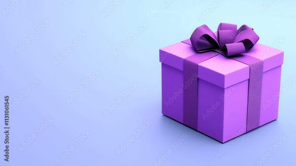 Fototapeta premium A vibrant purple gift box with a bow, set against a soft blue background, symbolizing celebration and joy.