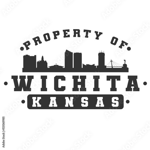Wichita, KS, USA City Varsity Skyline. A Logotype Sports College and University Style. Illustration Design Vector Emblem.