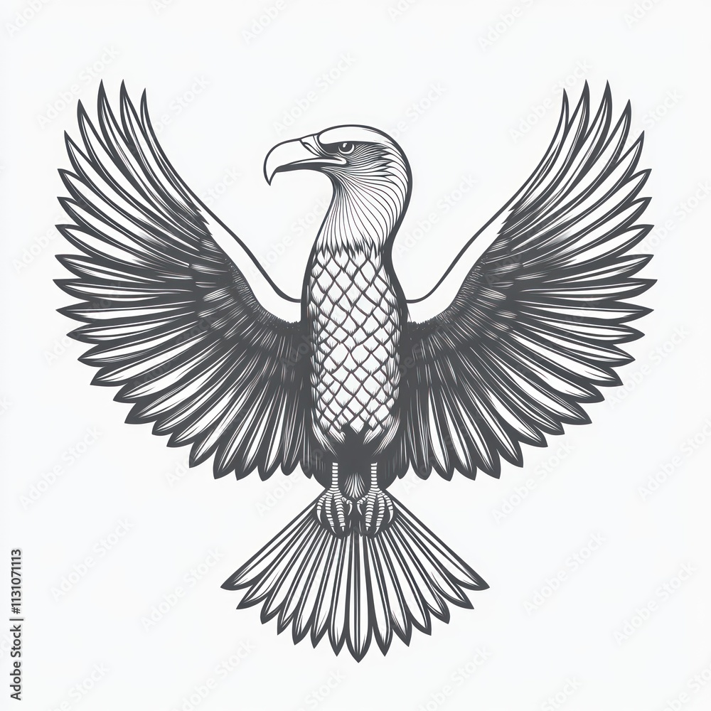 Obraz premium Majestic eagle with outstretched wings, detailed line art design.