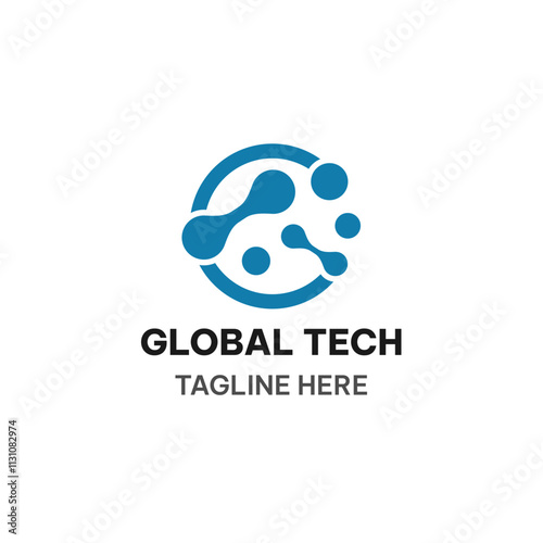 Global tech logo concept. World and metaballs vector illustration