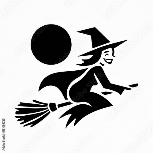 Silhouette of a witch flying on a broomstick. Happy Halloween. Vector illustration. photo