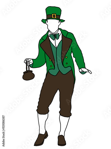 A man in a green suit and a potty for St. Patrick's Day. A hand-drawn drawing