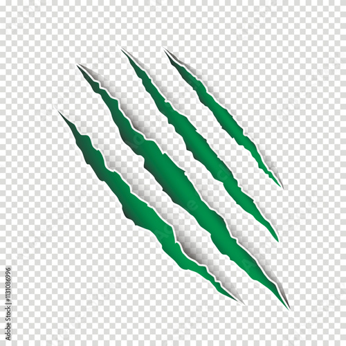 Vector illustration of animal claw scratches isolated on transparent background