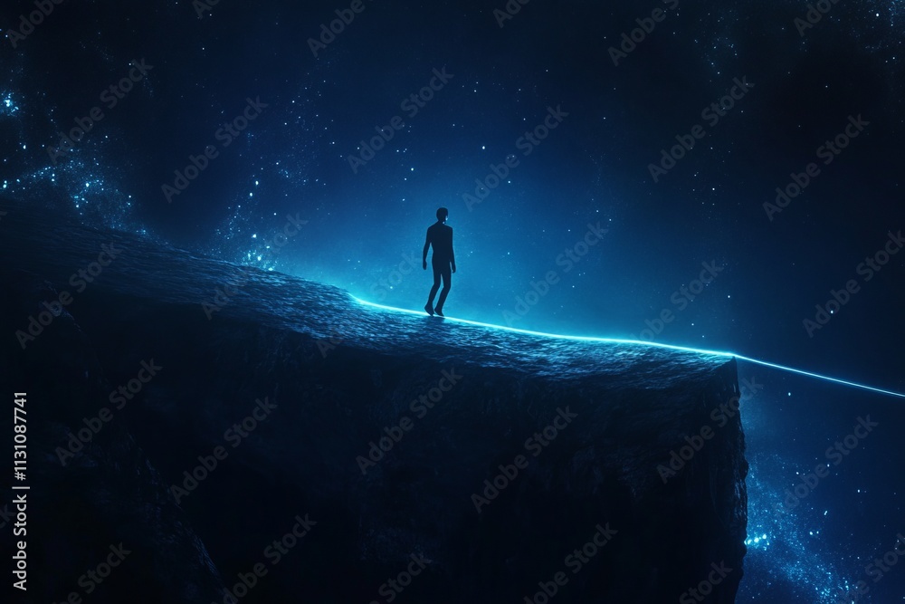 Fototapeta premium A man is standing on a cliff in the dark