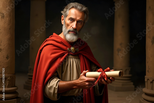 Saint Valentine Holding a Scroll, Symbol of Love and Faith. Christianity series