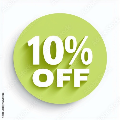 top view of a Light green round paper note vector, white text 10% OFF on it - discount, sale, offer, savings, promotion, special, coupon, marketing, retail, price cut, percentage off photo