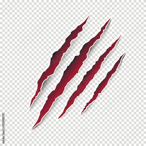 Vector illustration of animal claw scratches isolated on transparent background