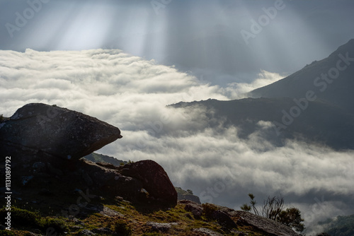 Geres high mountains light during early norning spring photo