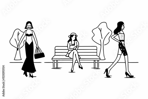 Female body mannequin. Template for fashion sketch ideas of women's clothing. Fashion design. Luxury outline vector illustration set
