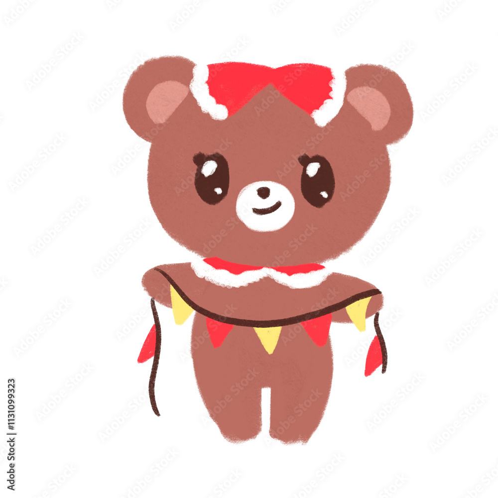 Obraz premium Christmas bear with red bow cartoon doodle hand drawn