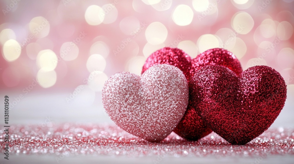 Fototapeta premium Festive Glittery Hearts on a Sparkling Background for Valentine's Day Celebration