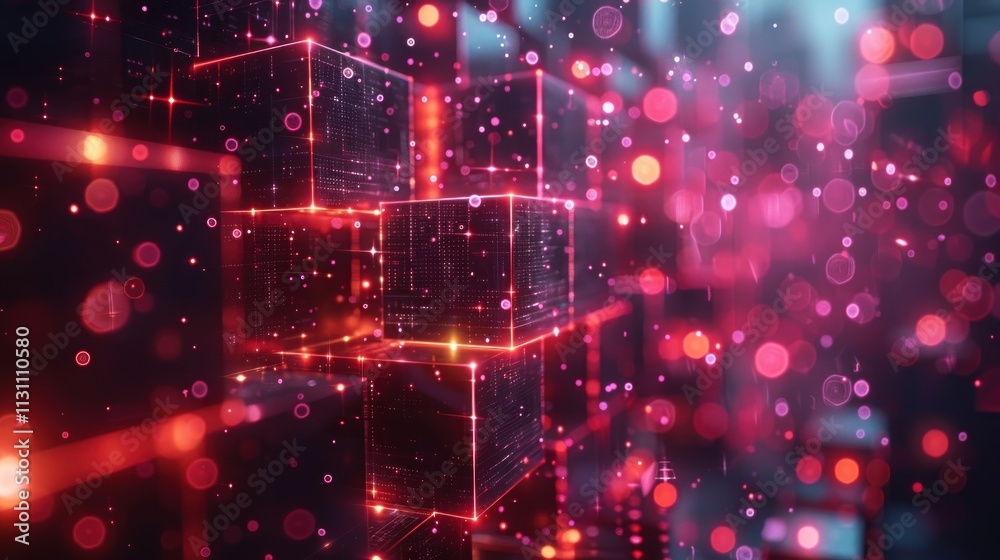 Fototapeta premium Glowing Digital Cubes Abstract Background