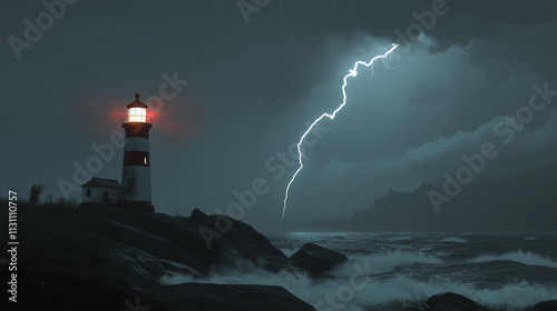 The Bright Light of a Lighthouse Piercing Through a Stormy Night

