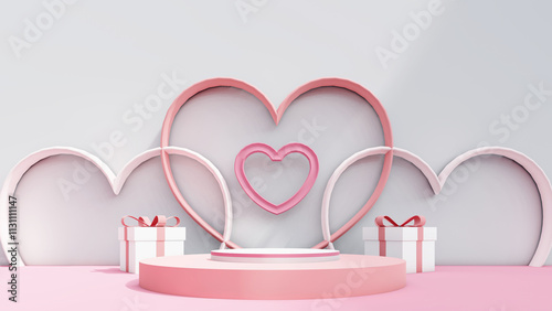 valentine display podium pedestal platform product stage minimal mockup background. valentine day scene geometric studio showcase stand abstract modern light show. shape realistic empty backdrop.