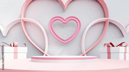 valentine display podium pedestal platform product stage minimal mockup background. valentine day scene geometric studio showcase stand abstract modern light show. shape realistic empty backdrop.