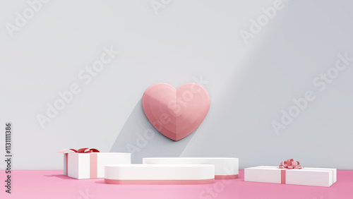 valentine display podium pedestal platform product stage minimal mockup background. valentine day scene geometric studio showcase stand abstract modern light show. shape realistic empty backdrop.