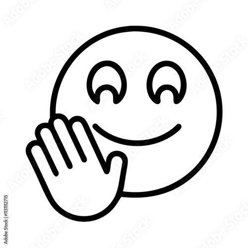 smiling hand emoji icon, mental health line art, health awareness icon - simple black line art icon of smiling hand emoji, for mental health celebrations. health awarenes vector art.
